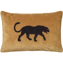 Embroidered Black Panther Cushion Cover 40x60 Cm, Masala Yellow