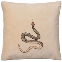 Embroidered Cobra Cushion Cover 50x50 Cm, Beige