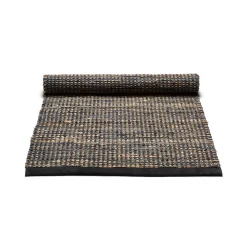 Jute/Leather Rug, Dark Grey