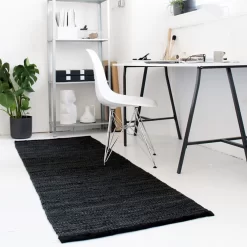 Leather Rug 65x135, Black -Textielwinkel rug solid leather rug black 37